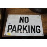 An enamel 'No Parking' sign