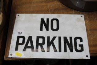 An enamel 'No Parking' sign