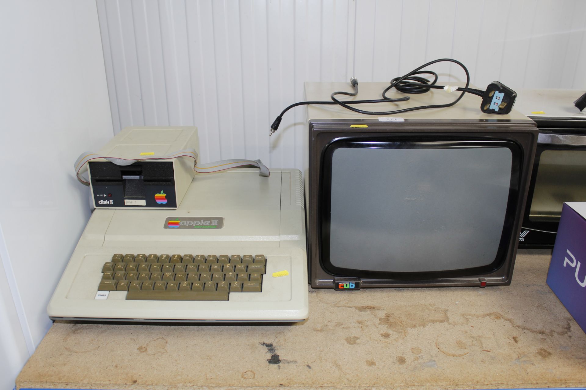 An Apple 2 Europlus computer, keyboard, monitor