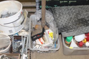 Two tubs of various fittings, tools etc.