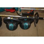 A pair of 8kg kettlebell weights