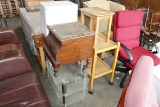 A two tiered tea trolley, a beech side table, a Vi