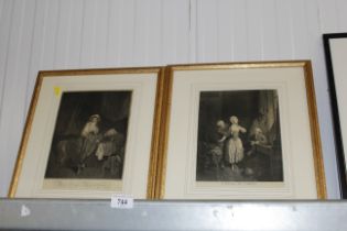 Two gilt framed black & white French prints