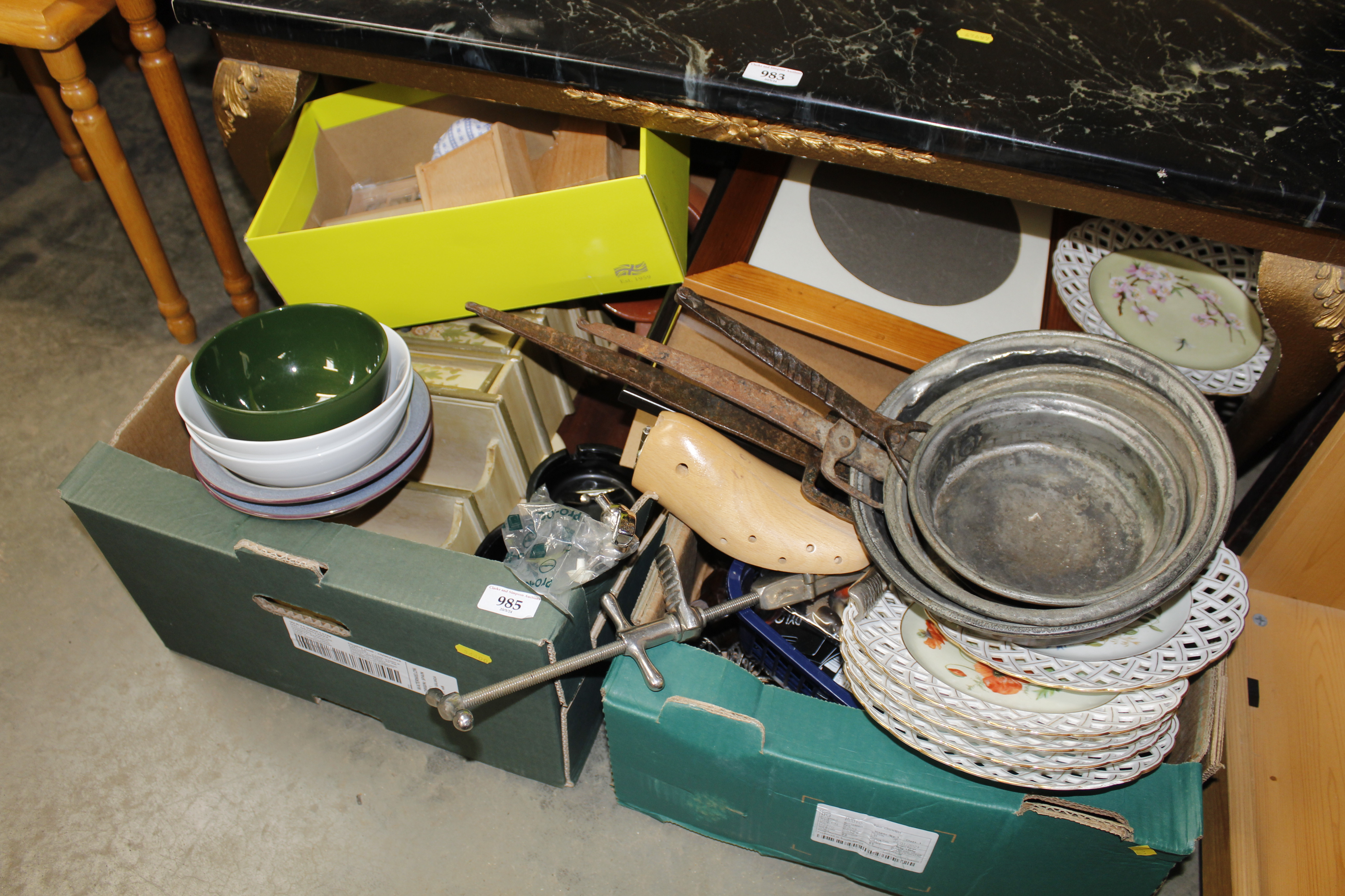 Two boxes of various sundry glass and china, gradu