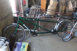 A Dawes GalaxyTwin tandem bicycle with front and r