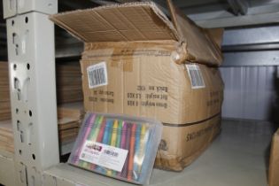 A box containing wax crayons
