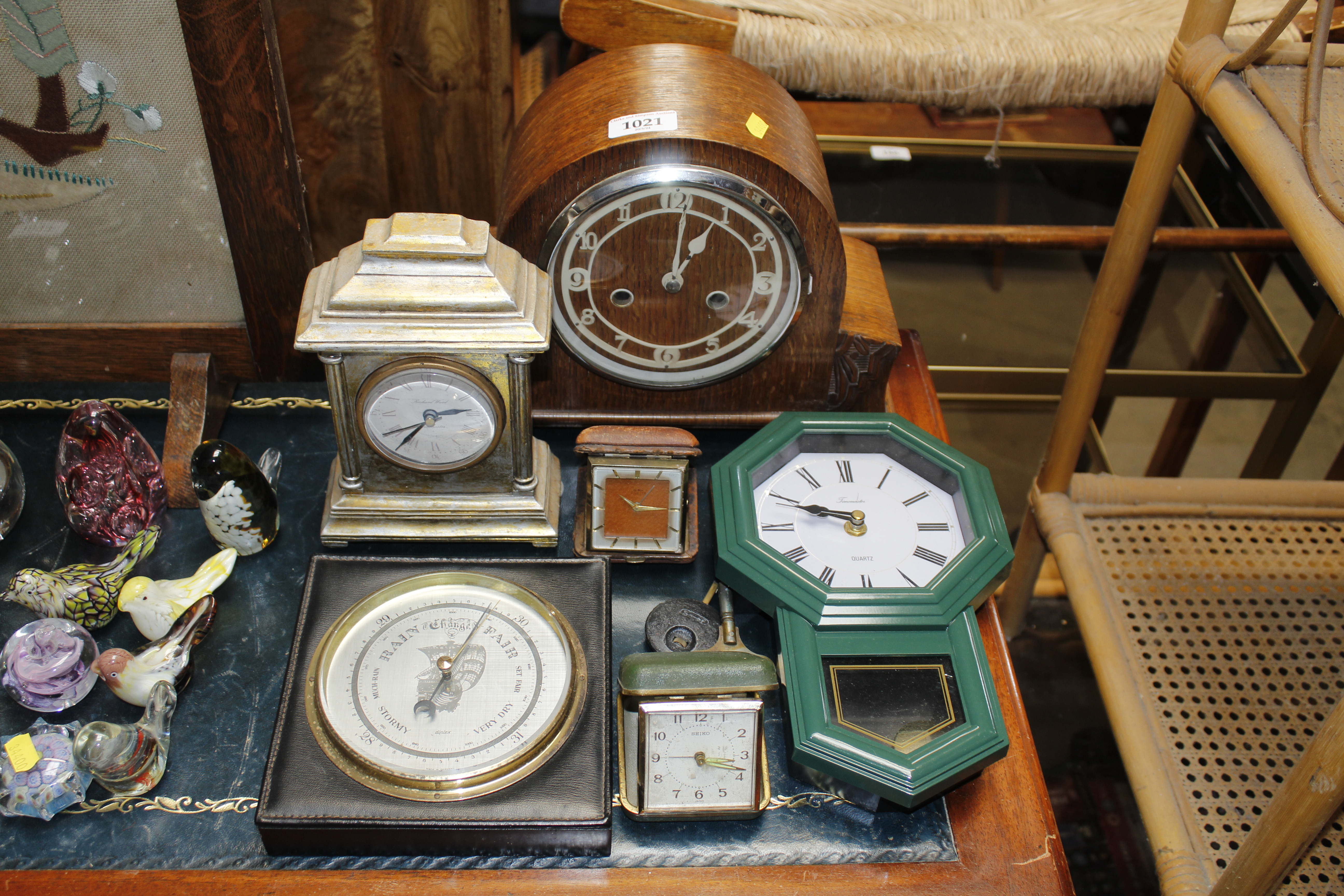 A quantity of clocks, a barometer and an eight day