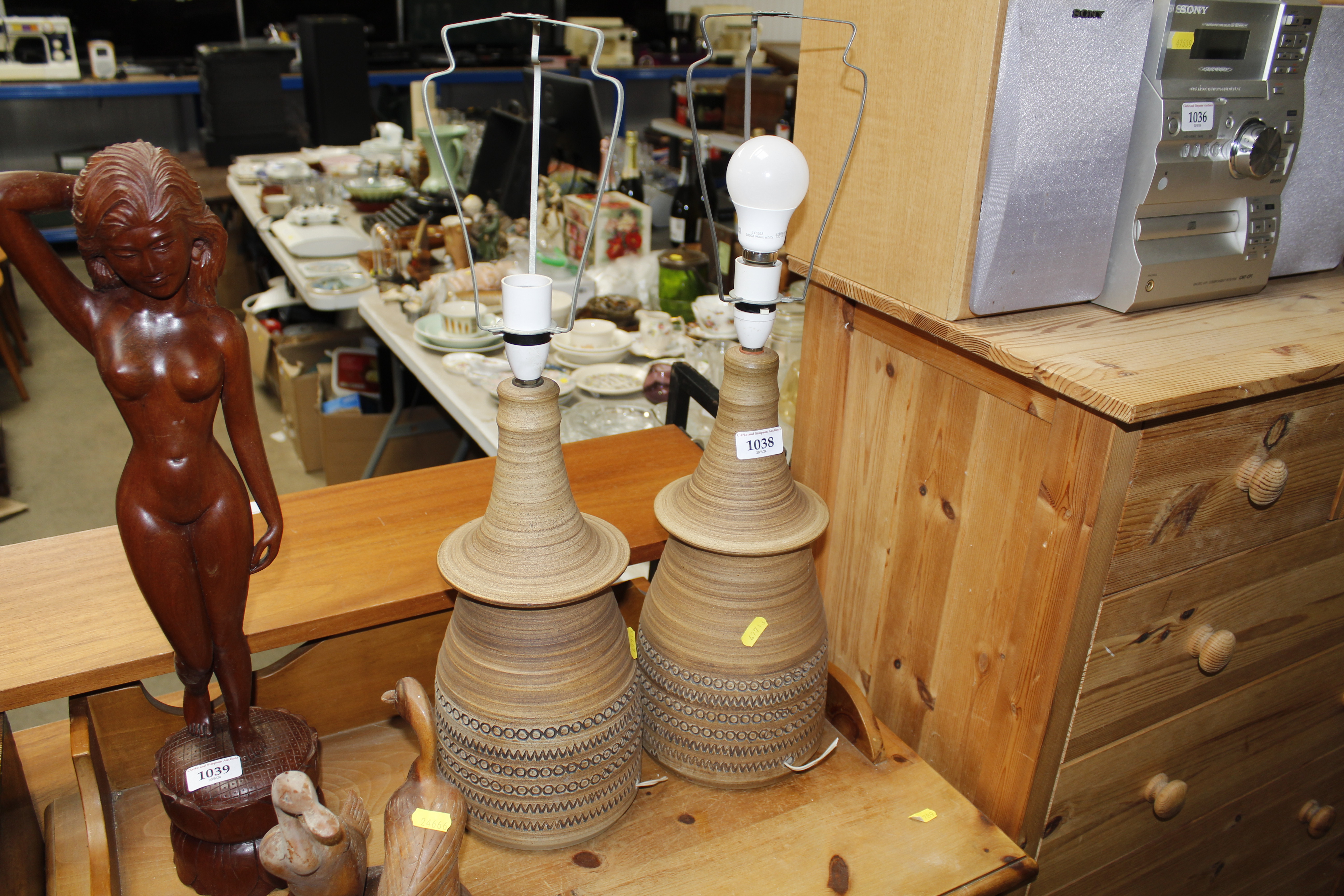 A pair of pottery table lamps