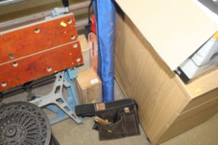 A carpenters tool belt, two wooden sliding storage