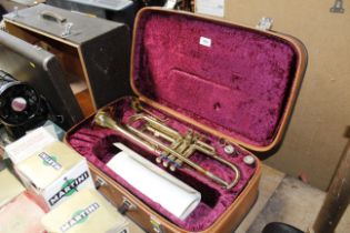 A Zenith brass trumpet in fitted case