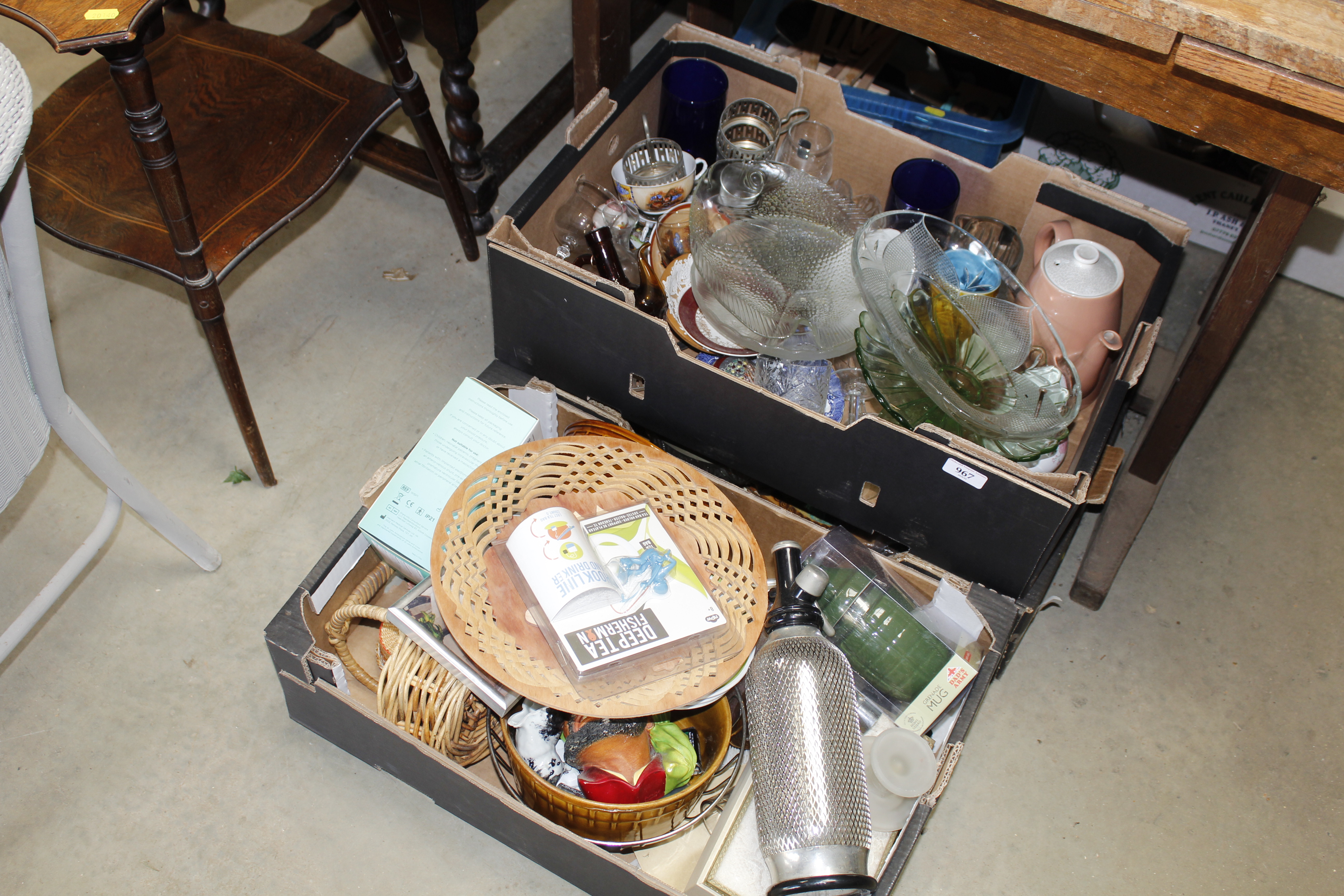 Three boxes of various sundry glass and china