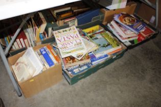 Six boxes containing various books and a box of sh