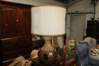 A West German pottery table lamp and shade