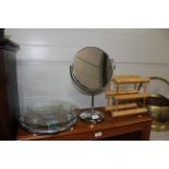 A dressing table mirror, wine rack and set of scal
