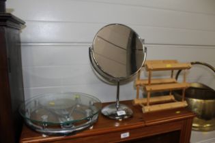 A dressing table mirror, wine rack and set of scal