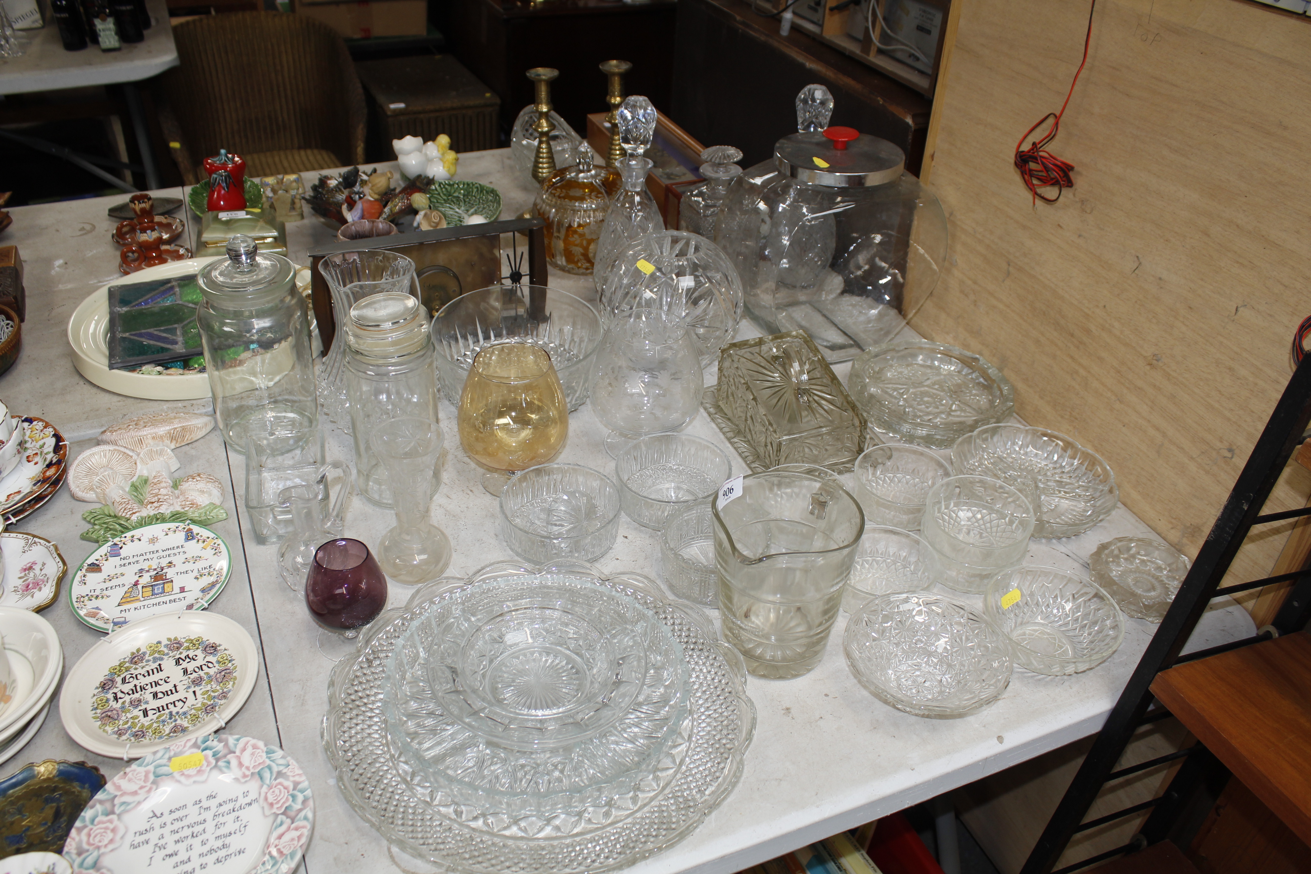 A collection of table glassware to include storage