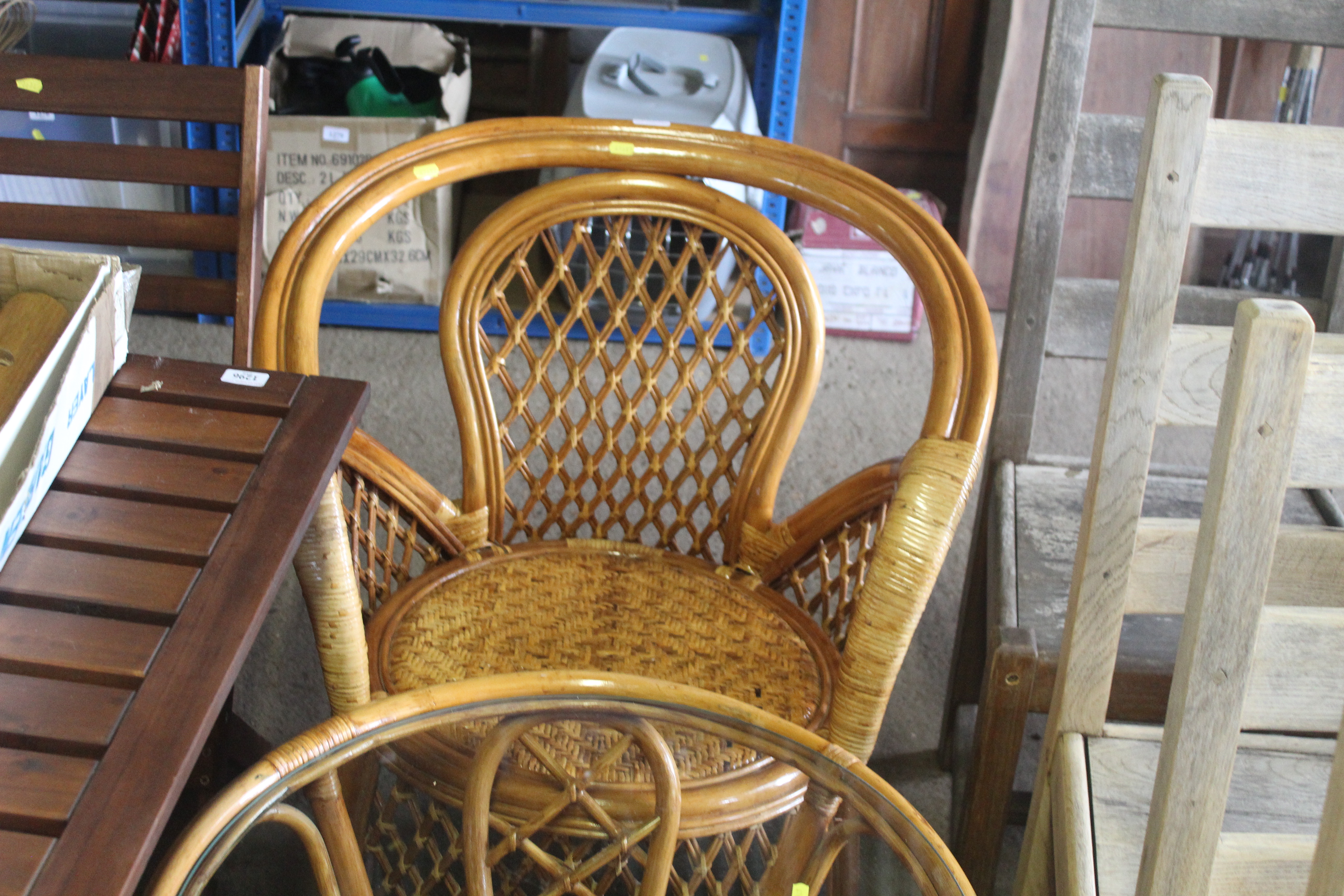 Two wicker armchairs and a circular wicker table w - Image 3 of 3