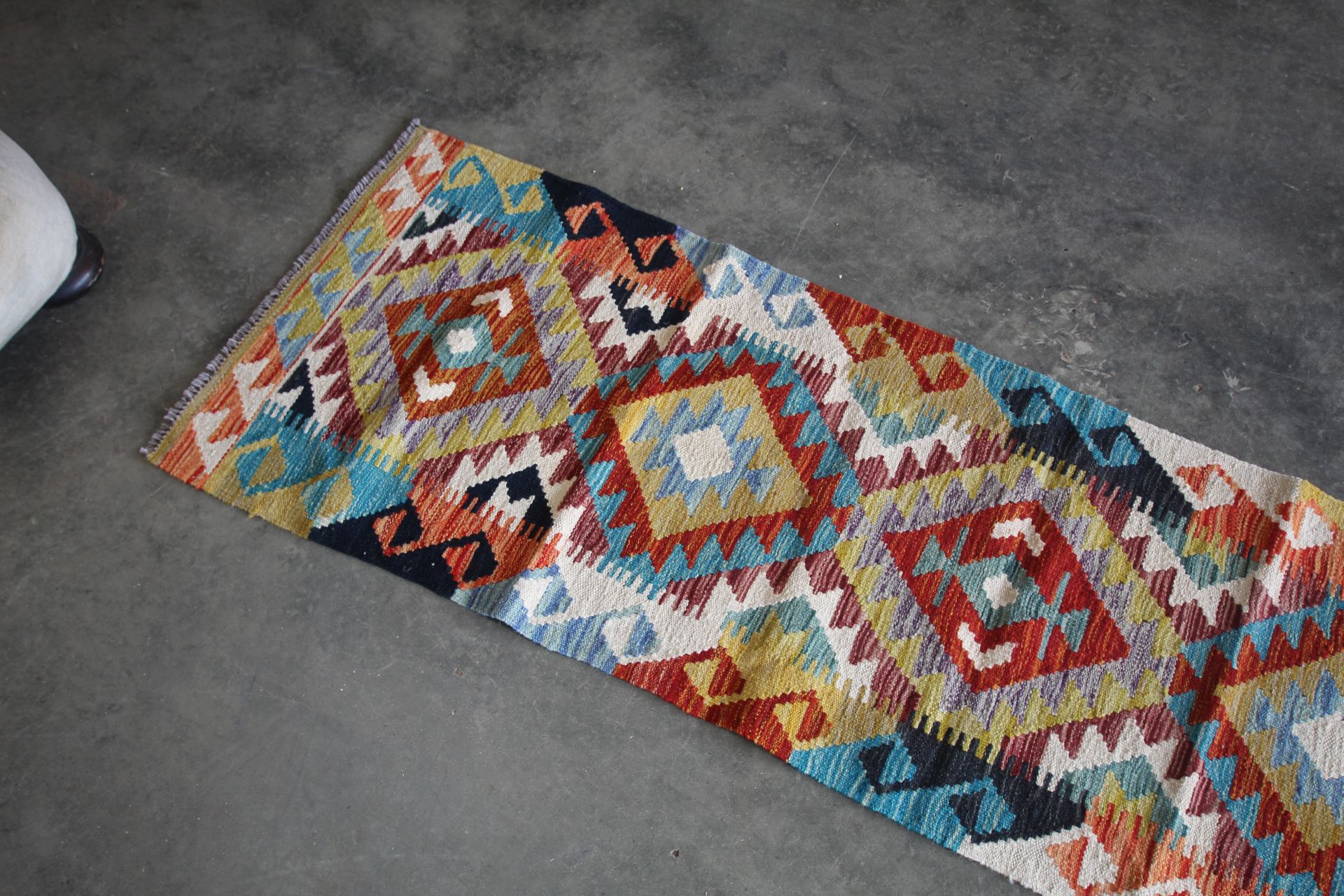 An approx. 6'8" x 1'11" Chobi Kilim runner - Image 3 of 4