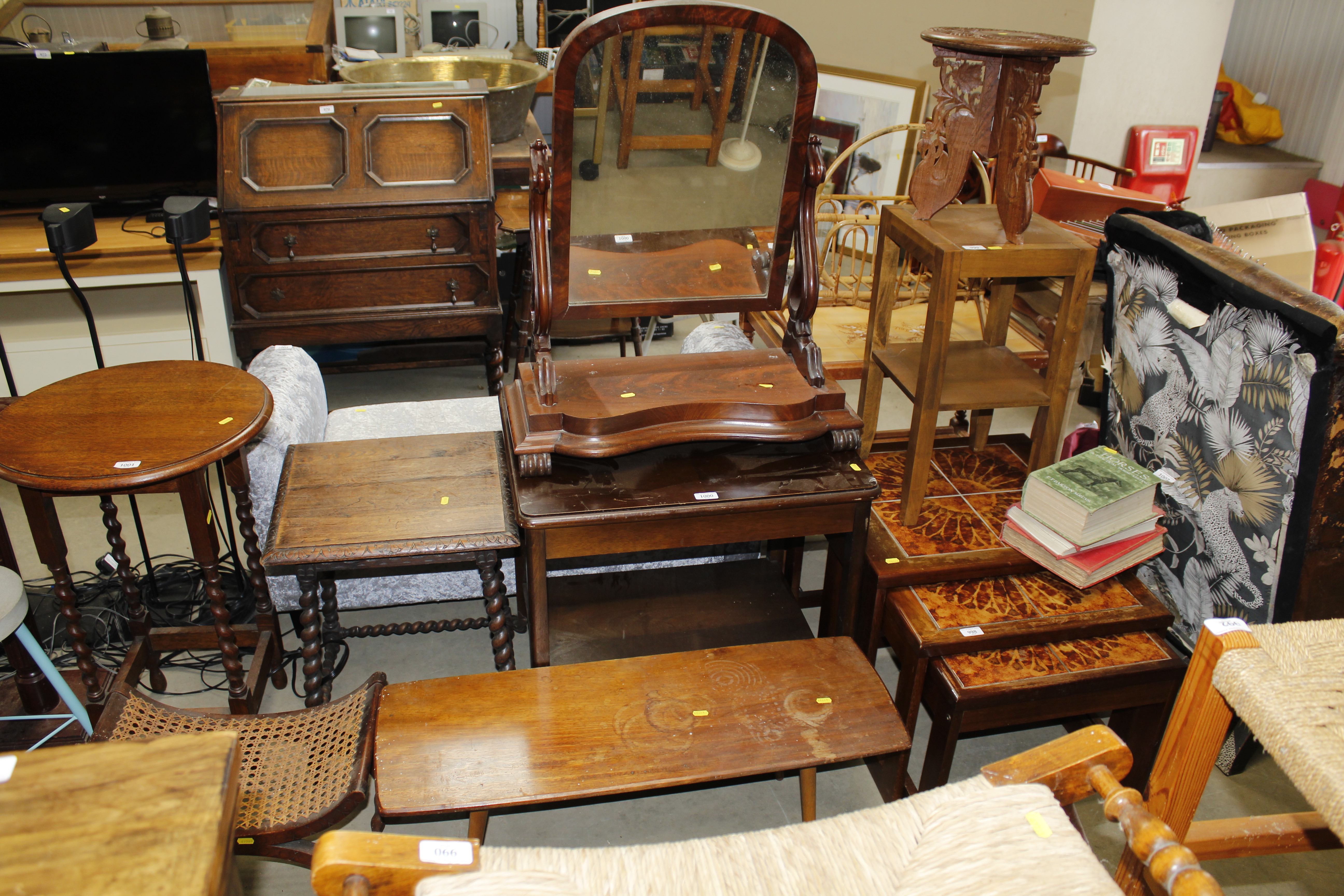 A Victorian mahogany dressing table mirror, a two