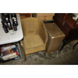A Lloyd Loom linen basket and a Loom chair