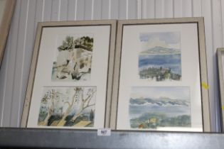 Four watercolour studies contained in two frames