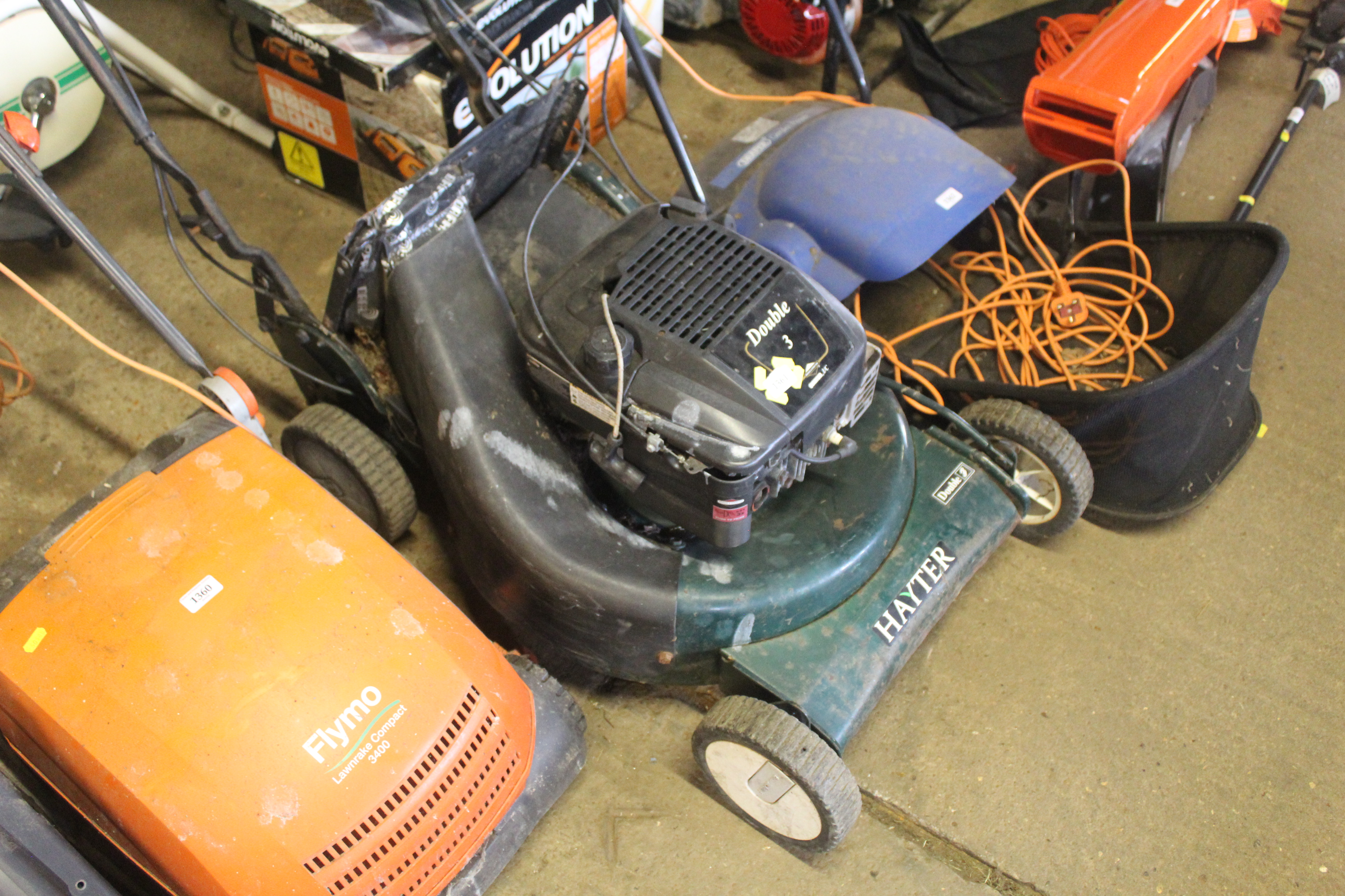 A Hayter Double3 lawn mower