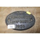 A cast iron BR Birmingham Company Ltd sign dated 1