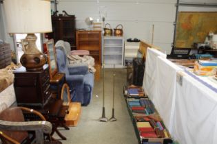 A brass standard lamp and a lamp stand