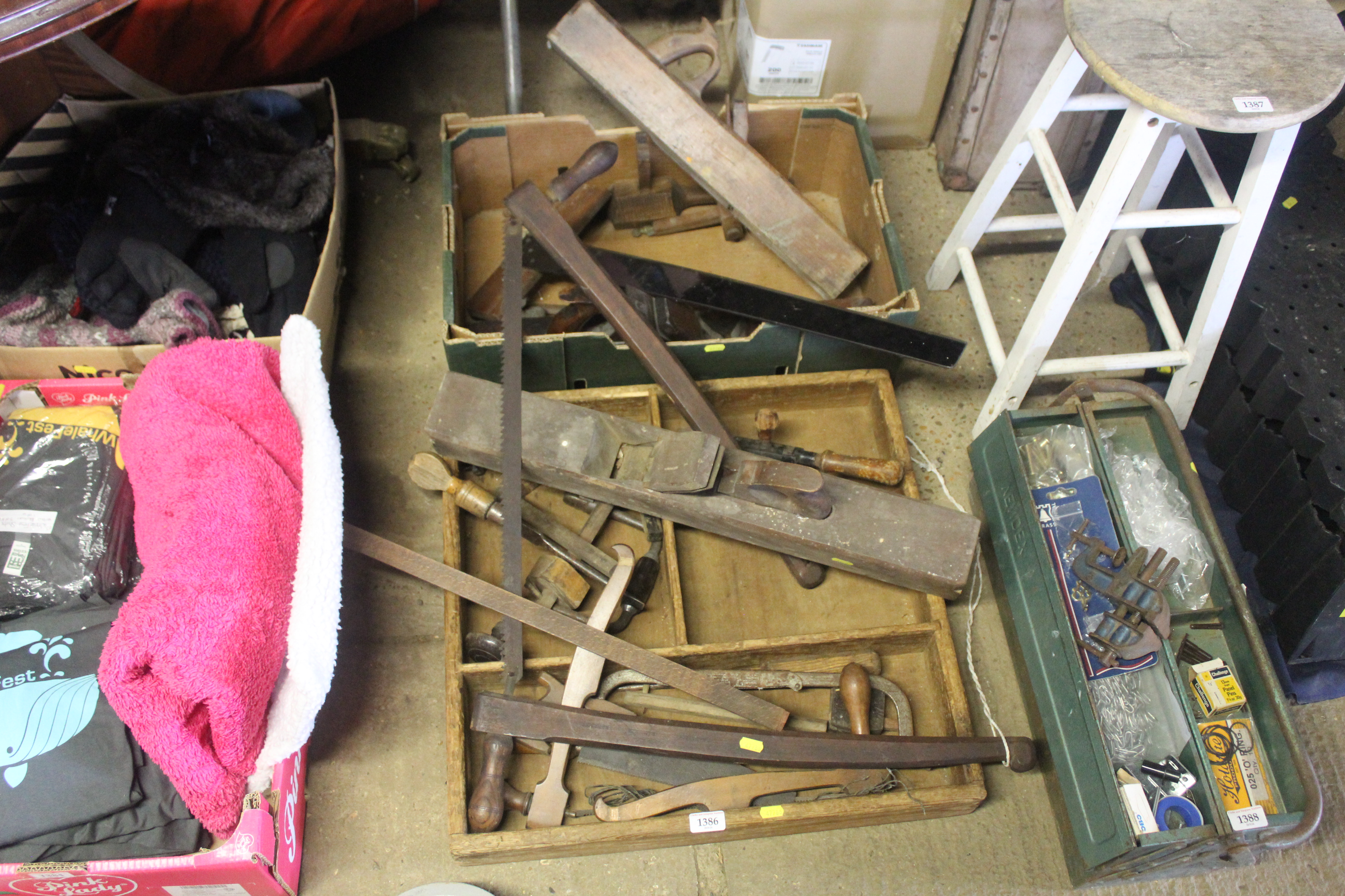 A quantity of various vintage tools including larg