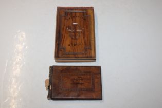 Two olive wood Jerusalem albums and contents of pr