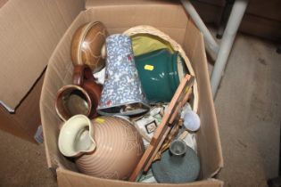 A box containing various Studio Pottery