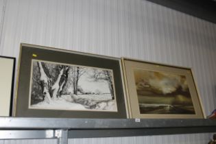 R W Garnham, coastal scene and another study of a wintery landscape