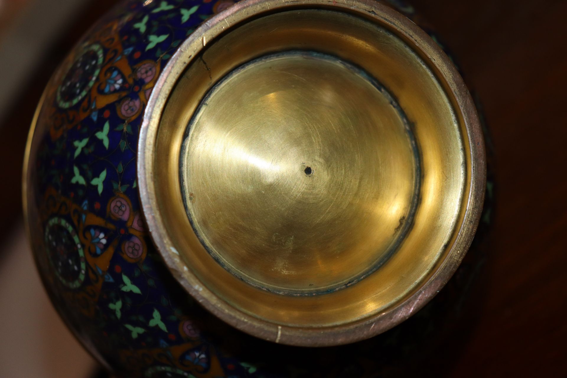 A Chinese cloisonné baluster vase, having floral decoration and symbol banded border on blue ground, - Image 10 of 12