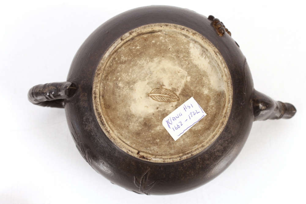 A Chinese black glazed teapot of squat form with raised animal and berry decoration, leaf shaped - Image 5 of 20