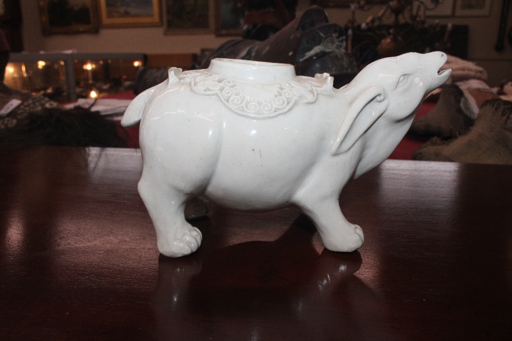 A Chinese blanc de chine water dropper in the form of a water buffalo, having domed detachable - Image 13 of 17