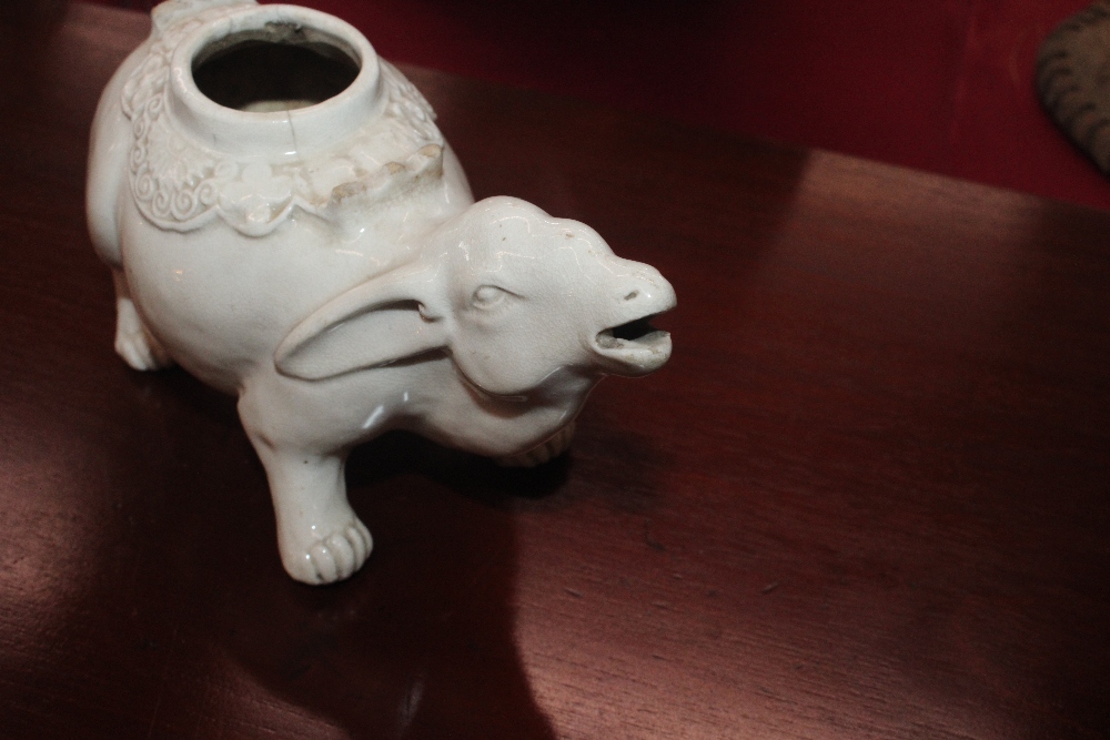 A Chinese blanc de chine water dropper in the form of a water buffalo, having domed detachable - Image 14 of 17