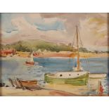 Allan Walton 1891-1948, study of sailing vessels in a harbour, watercolour, 21.5cm x 28cm