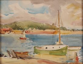 Allan Walton 1891-1948, study of sailing vessels in a harbour, watercolour, 21.5cm x 28cm