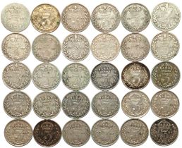 A collection of 30 Victorian silver threepence pieces
