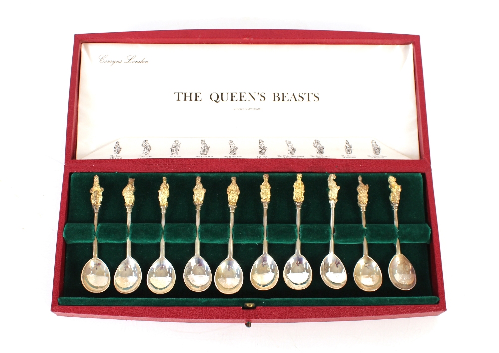 A cased set of ten silver "Queens Beasts" spoons to commemorate Silver Wedding 1847-1872, No.139