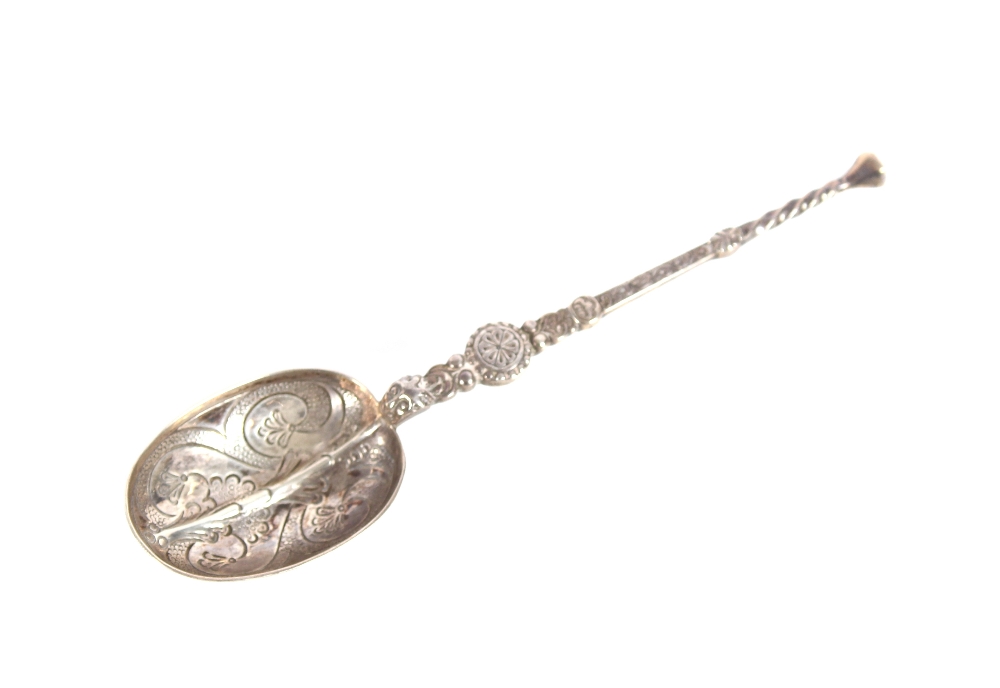 A miniature silver candlestick Birmingham 1897; an Edwardian silver teaspoon in the form of an - Image 3 of 9