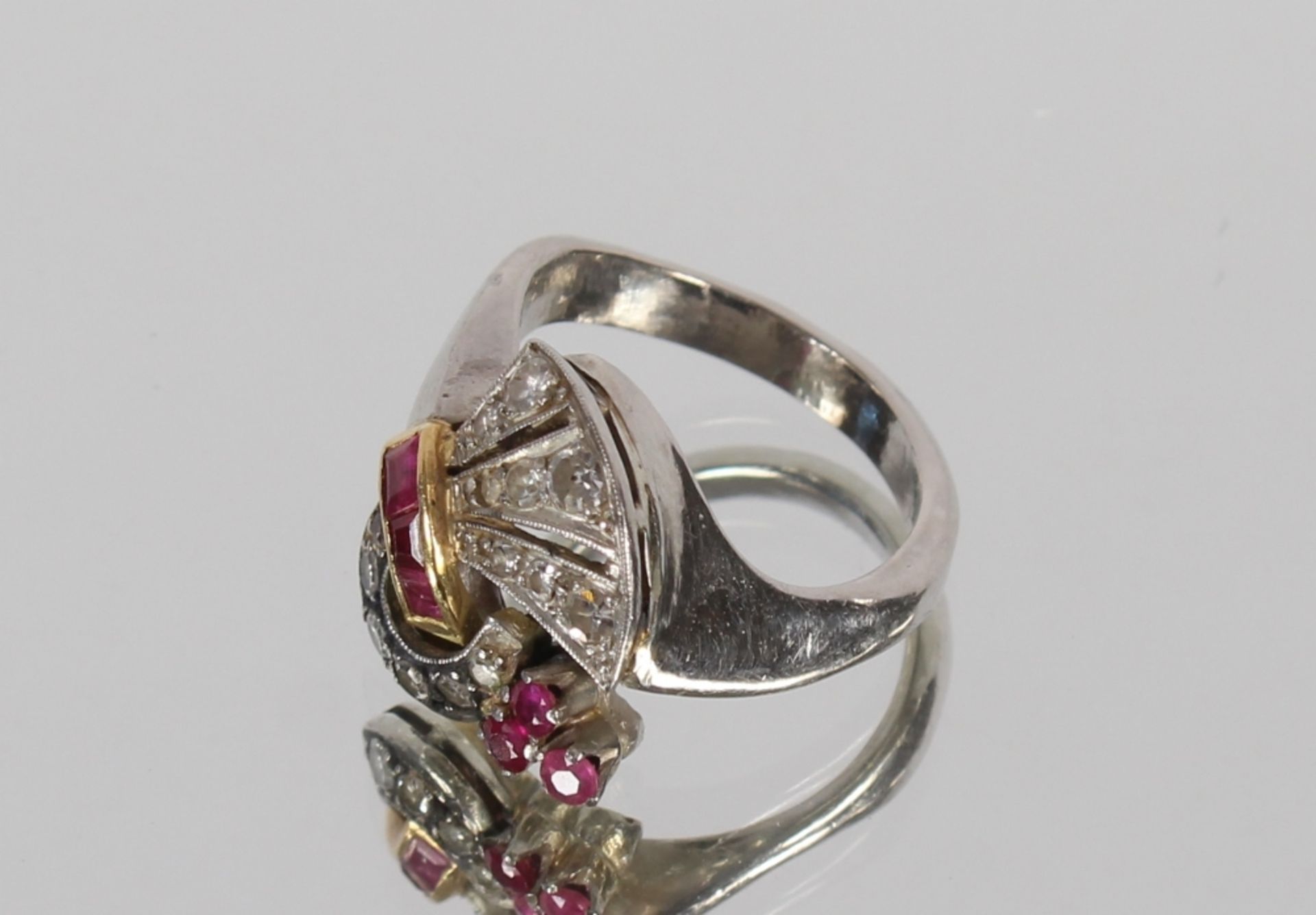 An Art Deco design diamond and ruby cluster ring, set to a white and yellow metal mount - Image 3 of 3