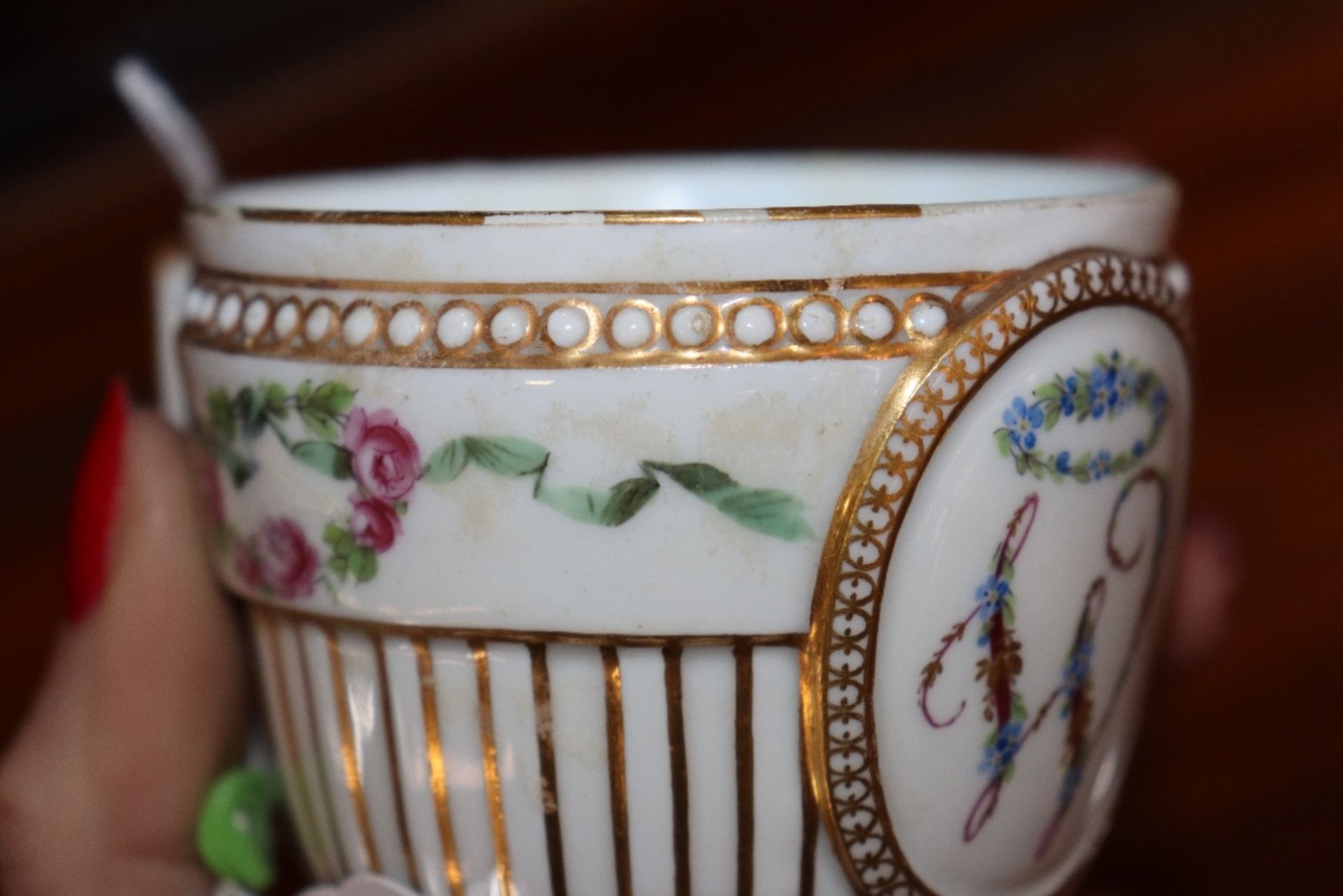 A Meissen chocolate cup and cover, possibly Marcolini period of ribbed baluster form, central - Image 15 of 21