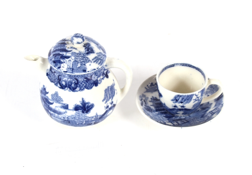 A Wedgwood blue and white willow pattern doll's part tea set