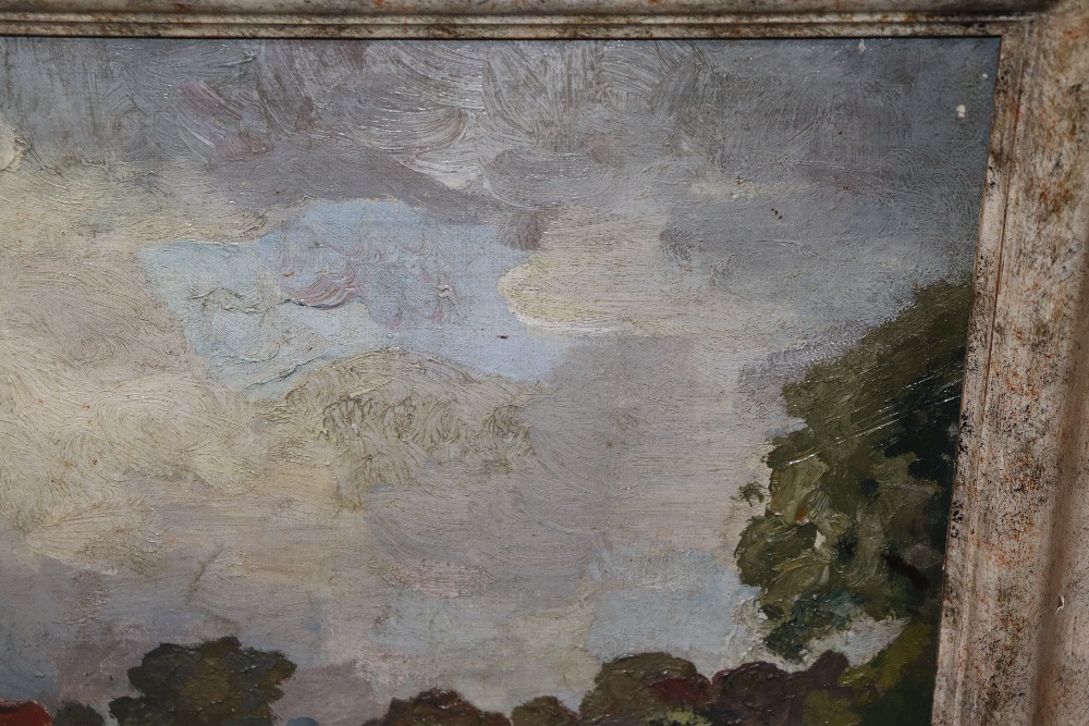 Attributed to Allan Walton, study of a rural village in rolling landscape, unsigned oil on canvas, - Image 6 of 19