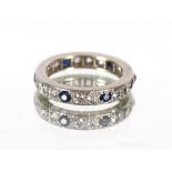 A platinum, sapphire and diamond full eternity ring, 4.6gms, Size L