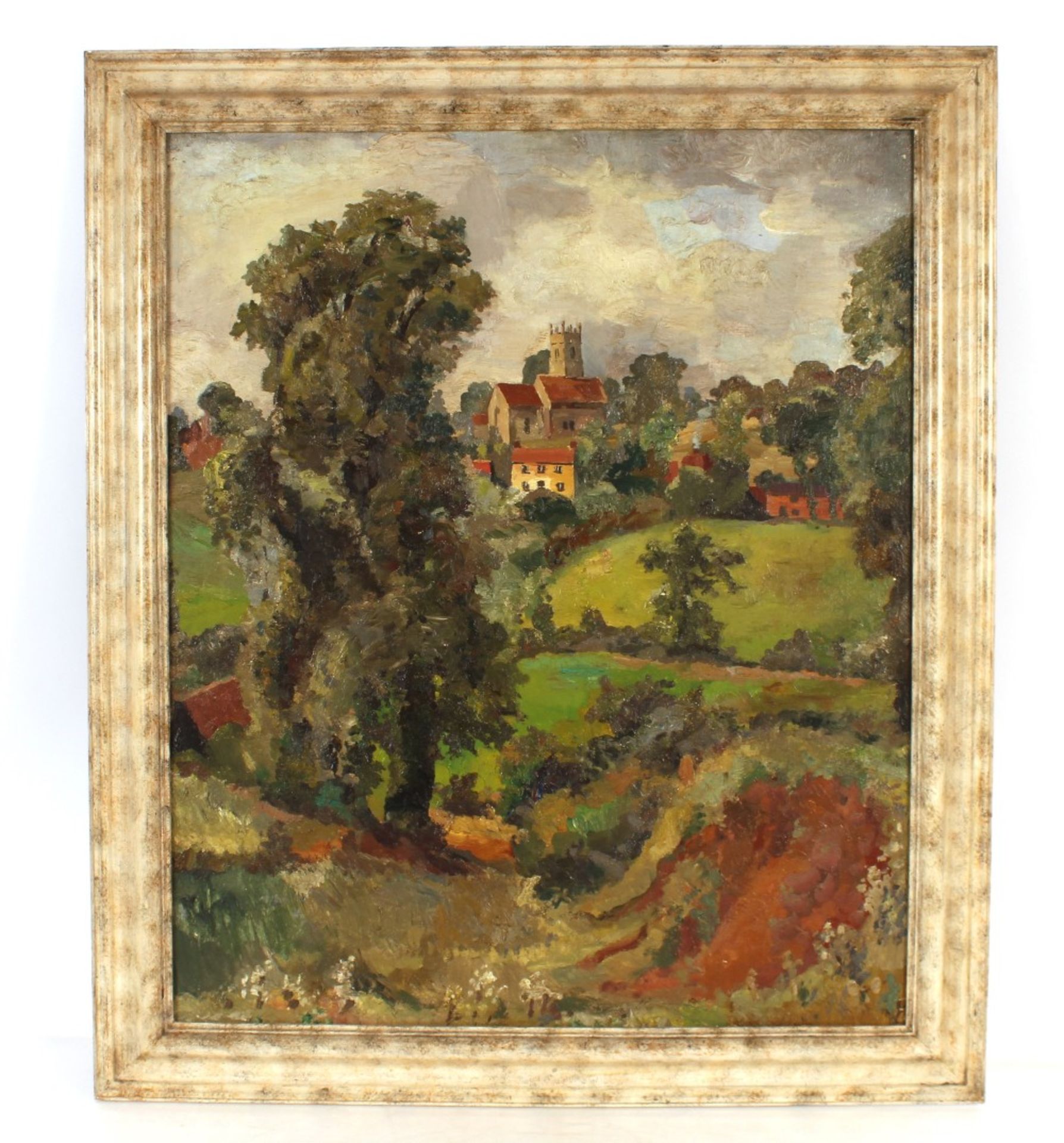 Attributed to Allan Walton, study of a rural village in rolling landscape, unsigned oil on canvas, - Image 2 of 19