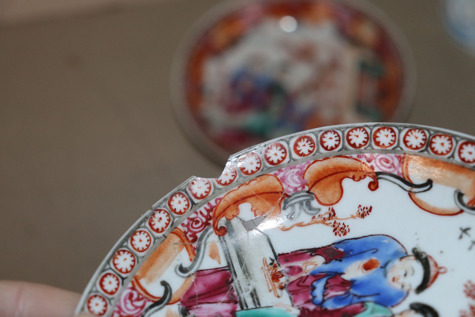 A Chinese Imari pattern shallow dish, 25cm dia.; a Chinese blue and white bowl decorated pagodas and - Image 16 of 26