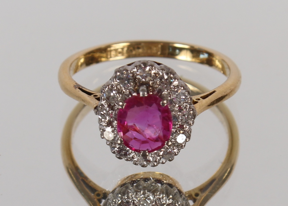 A ruby and diamond cluster ring, in 18ct gold mount, 3.9gms, ring size O - Image 3 of 3