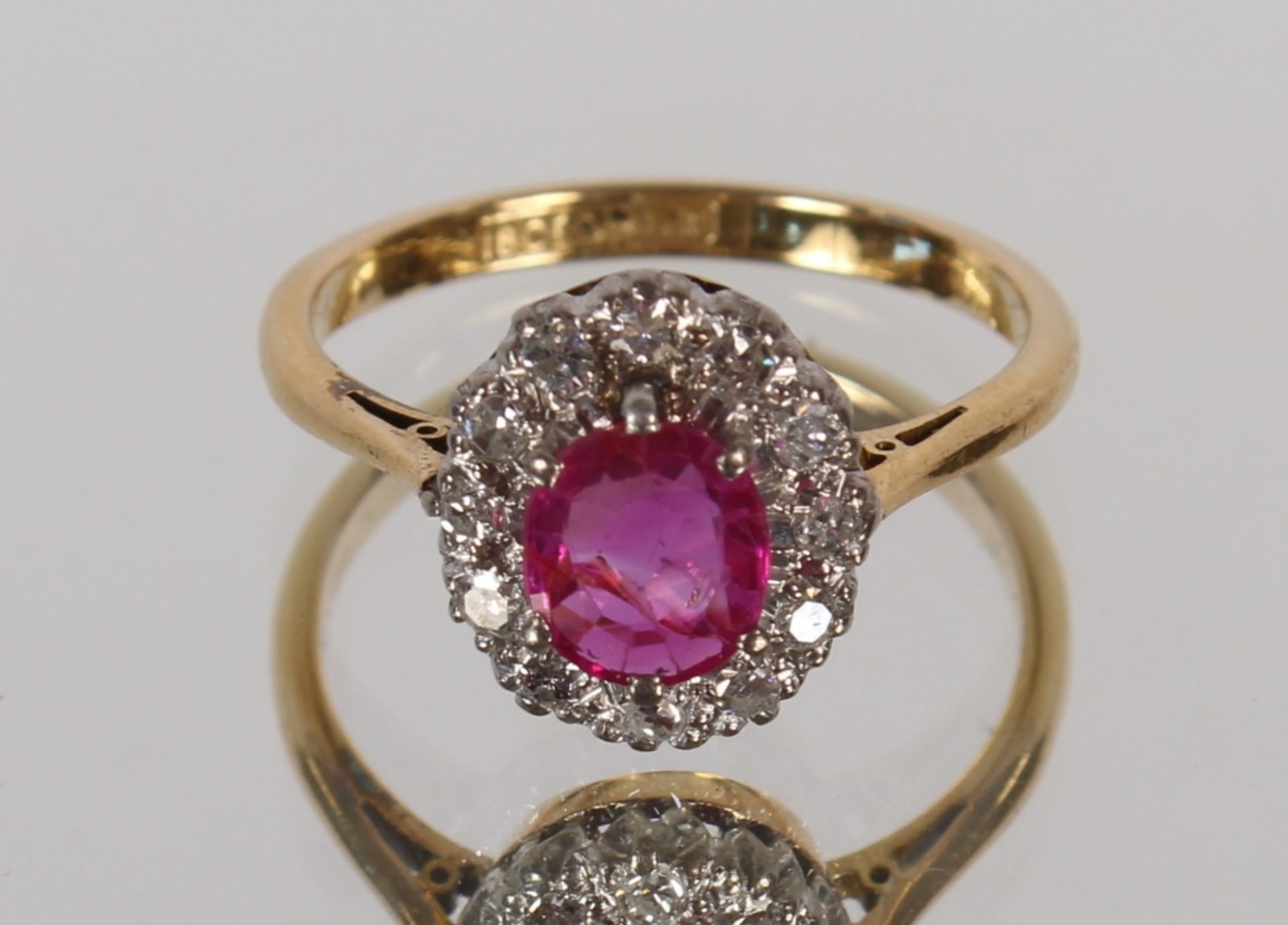 A ruby and diamond cluster ring, in 18ct gold mount, 3.9gms, ring size O - Image 3 of 3